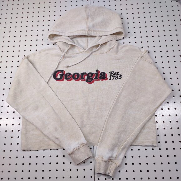 Chicka-D Cropped Cream University of Georgia Hooded Sweatshirt, Size Small - Picture 1 of 8